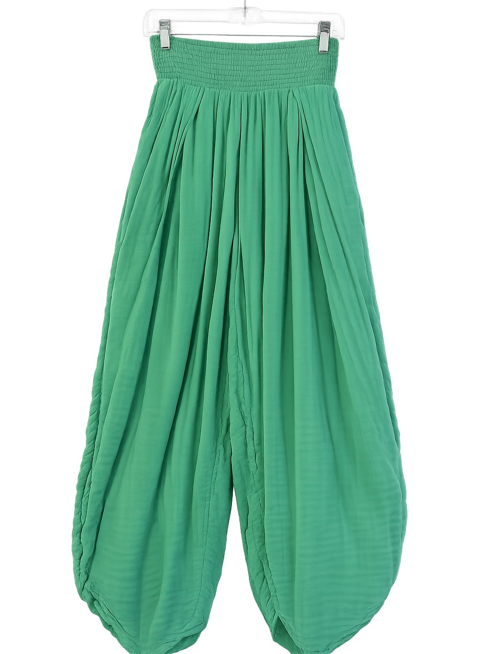 Free People Green Gauze Harem Balloon Pants Smocked High Waist Boho